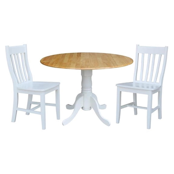 42 in. Dual Drop Leaf Table with 2 Slat Back Dining Chairs - 3 Piece Dining Set