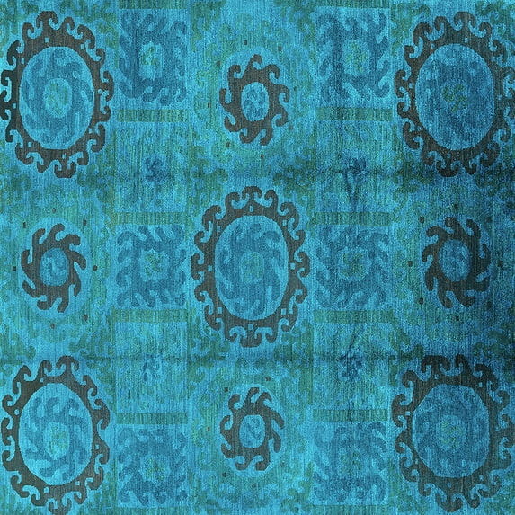 Ahgly Company Indoor Square Oriental Turquoise Blue Industrial Area Rugs, 7' Square