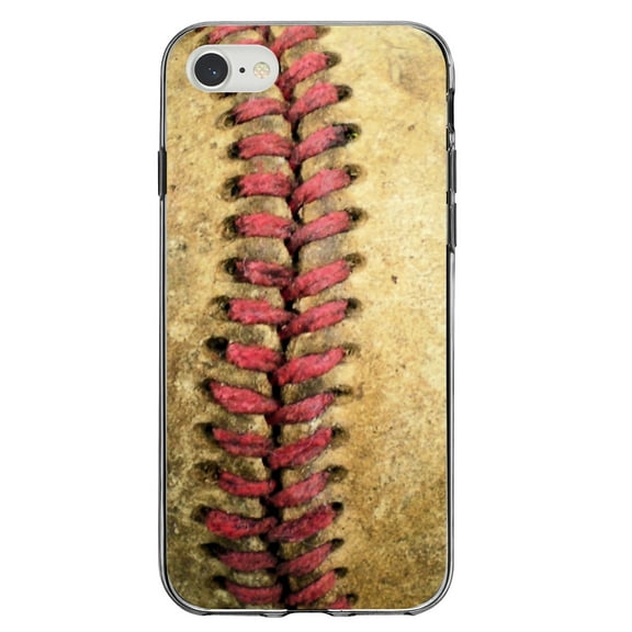 DistinctInk Clear Shockproof Hybrid Case for iPhone 7 8 SE (2020 Model) 4.7" Screen TPU Bumper Acrylic Back Tempered Glass Screen Protector - Old Baseball Stitch - Show Your Love of Baseball