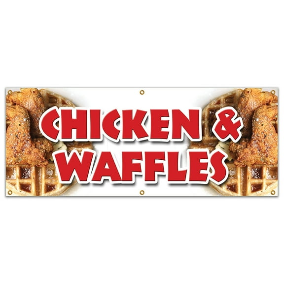 72" CHICKEN & WAFFLES BANNER SIGN fried tenders soul food collards homemade