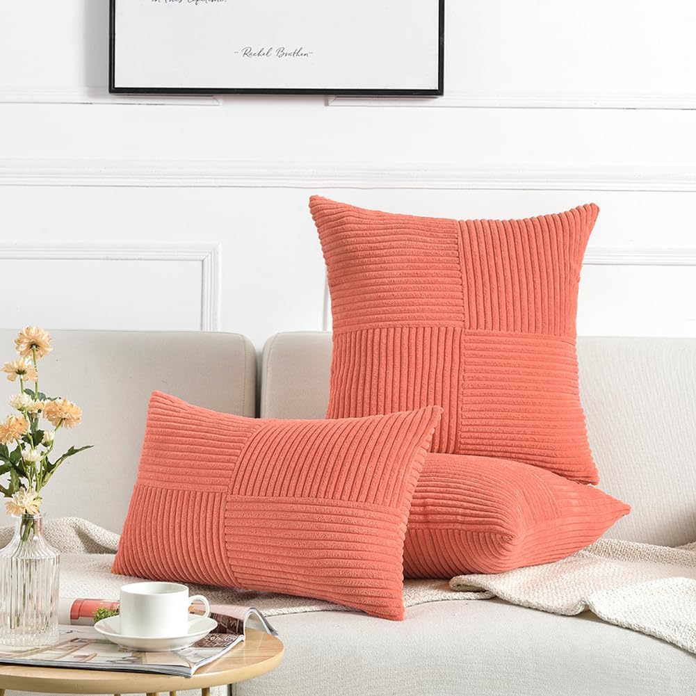 2 Packs Decorative Throw Pillow Covers for Living Room Couch Bed, Farmhouse Boho Home Decor, Soft Corss Corduroy Patchwork Textured Square Cushion Case