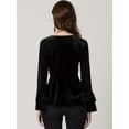 thumbnail image 4 of Blusa de terciopelo con cuello en V Allegra K Negro L, 4 of 6