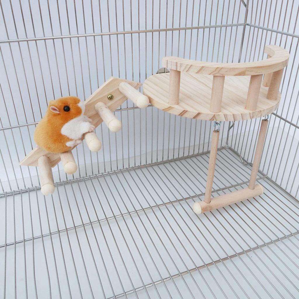 3Pcs Wooden Hamster Platform Small Pet Fence for Play Stand Climbing Ladder Swing Cage Toy Guinea Pigs Exercise Toy for Perch
