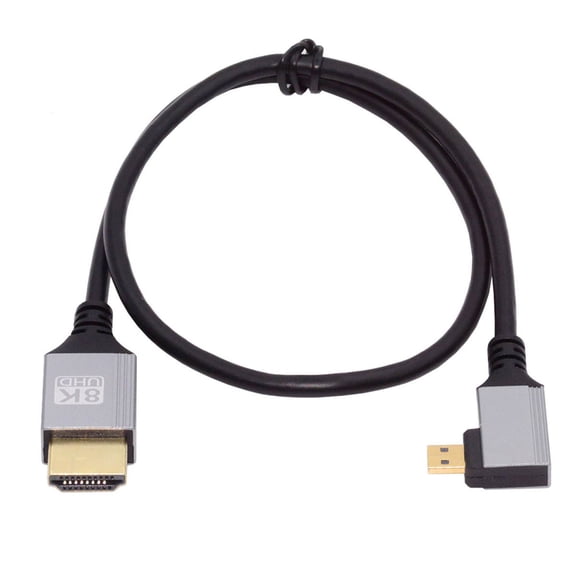 FVH 90 Degree Right Angled Micro HDMI 2.1 Ultra Thin HDTV Cable 8K 4K Hyper Super Flexible Slim Cord Type-A to Type-D for Camera HDTV
