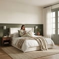 thumbnail image 2 of Aykah Aura Cream King Size Bed Frame With Storage, Modern Upholstered High Headboard Design With Metal Frame, 2 of 14
