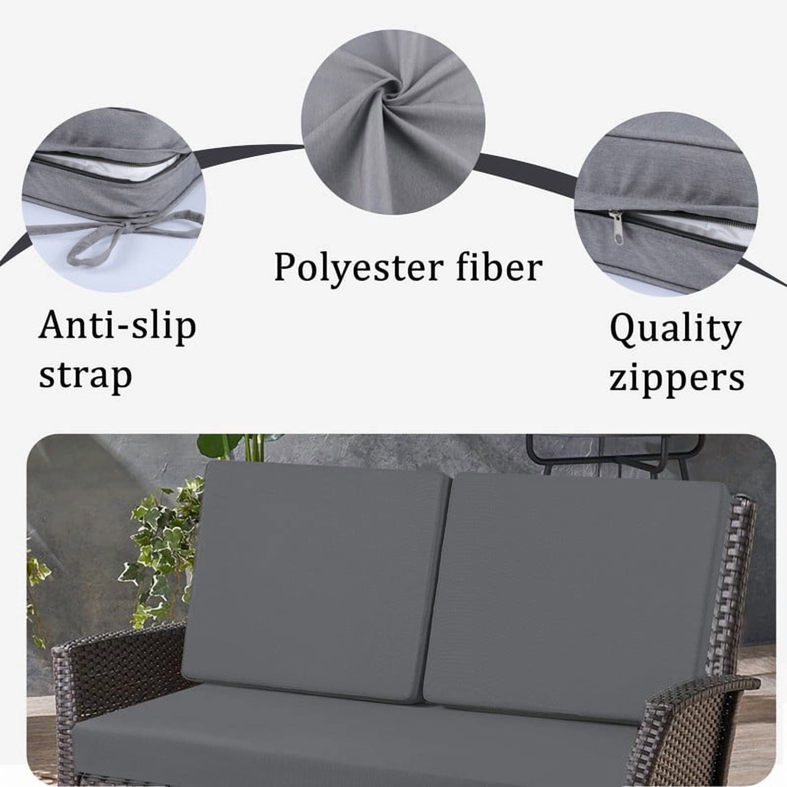 Outdoor Loveseat Cushion Set, Waterproof & Fade-Resistant Replacement Patio Cushions, 48 x 24 inch Outdoor Sofa Cushions for patio furniture, Deep Seat Cushions with Ties（Grey）