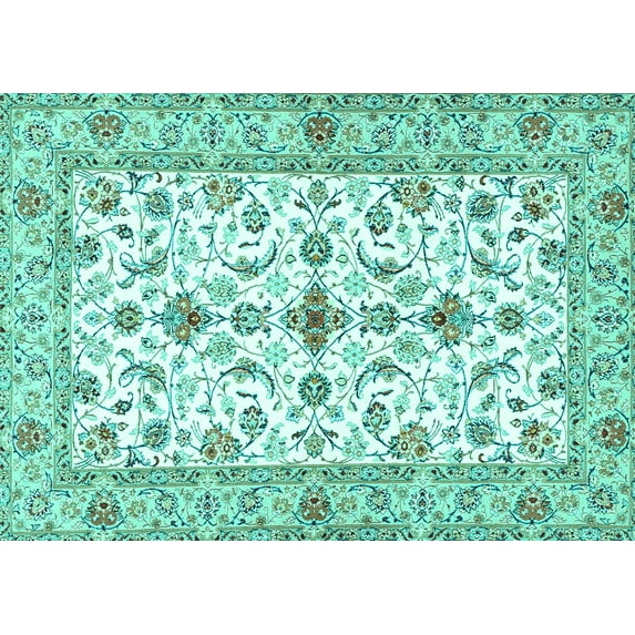 Ahgly Company Machine Washable Indoor Rectangle Persian Turquoise Blue Traditional Area Rugs, 2' x 4'