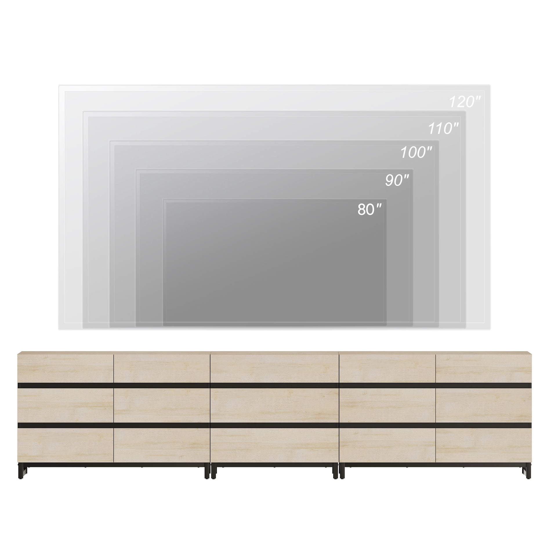 3 In 1 TV Stand For, Modern TV Console With 15 Drawers, Media Console With Adjustable Shelf For Living Room, Bedroom,Beige