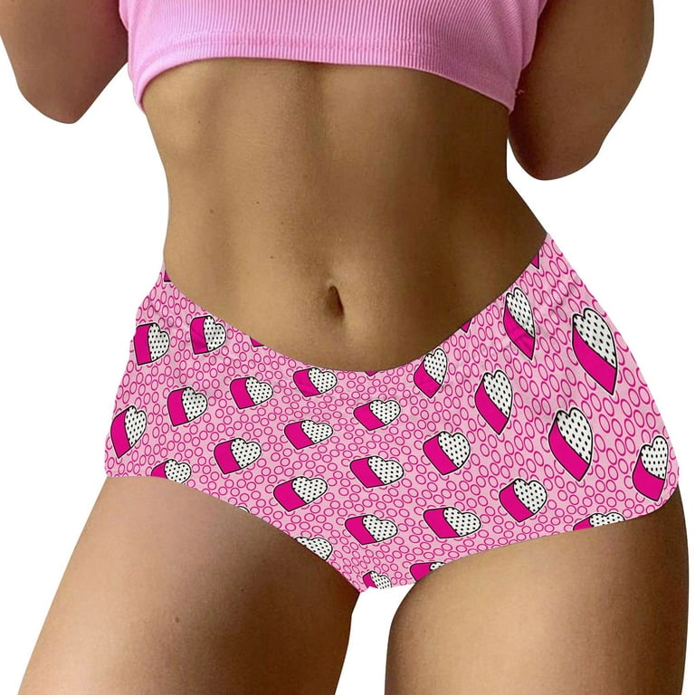 HAXMNOU Heart Printed Valentine's Day Women’s Boxer Brief Shorts Underwear,  Super Soft, Seamless Comfort for All Day Wear E S