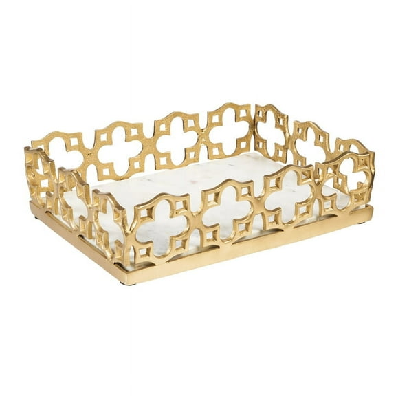 Casted aluminum/stone tray with white marble base