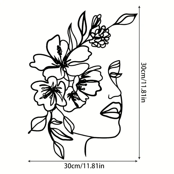 Metal Wall Art Abstract Woman Face Wall Art Line Décor, Metal Line Art Wall Decoration Metal Flower Hanging Wall Art Minimalist