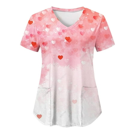 

Women Scrubs Top Working Uniform Nurses Clothing Workwear Casual V-Neck Short Sleeve Starry Sky Gradient Printed Pocket Working Shirt Top Vacation Clothes