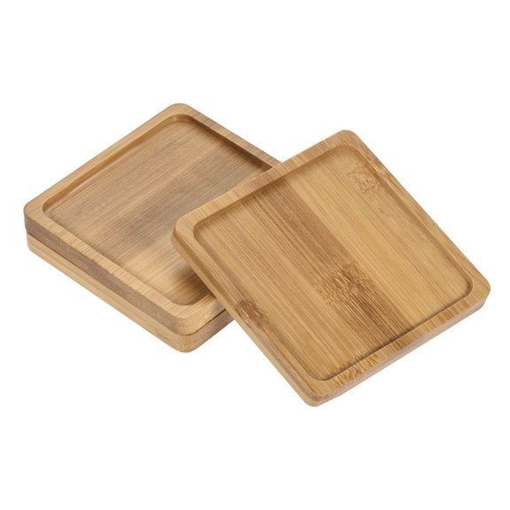 Uxcell 9cm Square Bamboo Plant Saucer Flowerpot Drip Tray Indoor, 3 Pack