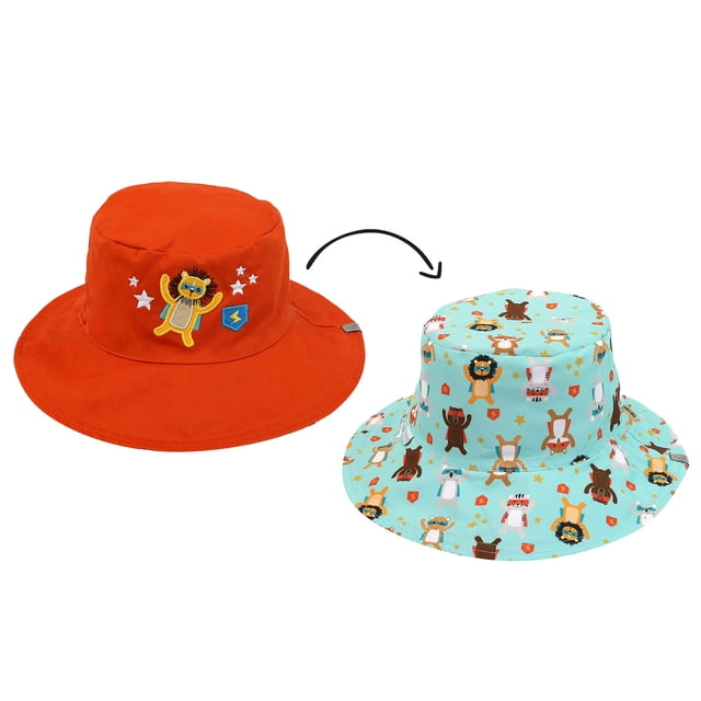 FlapJackKids - Chapeau de Soleil Réversible Mixte pour Enfants - Superhéros Animal - S (6M-2Y)