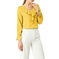 thumbnail image 5 of Unique Bargains Women's Ruffle V Neck Chiffon Work Office Peasant Blouse XL Yellow, 5 of 7