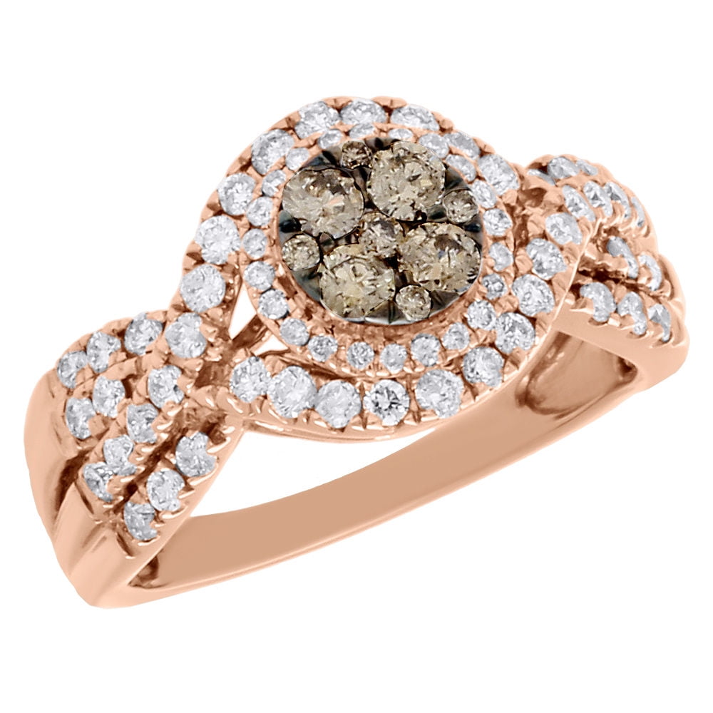 Jewelry For Less 14K Rose Gold Brown Diamond Flower Cluster Bypass