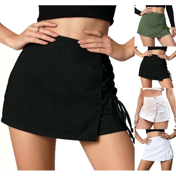 Teyfeniy Denim Shorts for Women Skirt with Underneath Side Tie Fashion Summer Casual Skorts