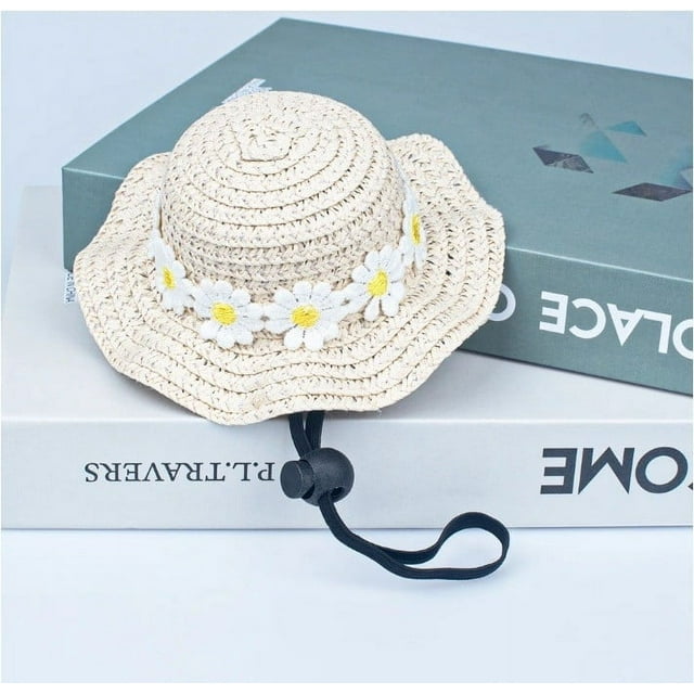 Pet Mini Straw Hat, Daisy Flower Pet Hat, Adjustable Strap, Breathable Straw Material, for Small Dogs, Cats, Photo Shoots, Outdoor Events, Yellow, by Ihhxbs
