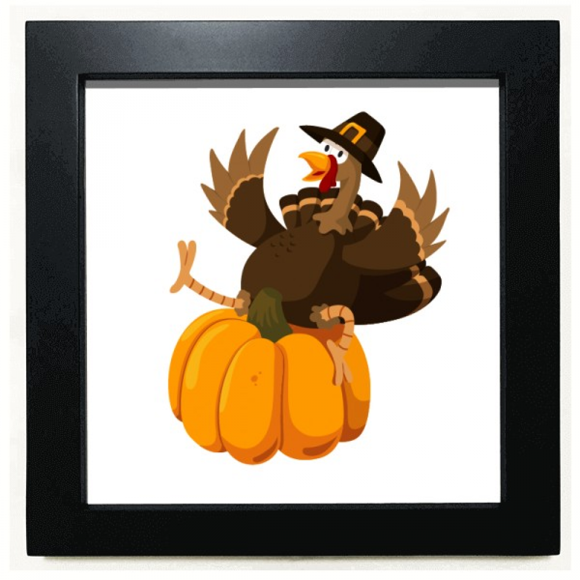 Happy Thanksgiving Day Pumkin Pattern Black Square Frame Picture Wall Tabletop
