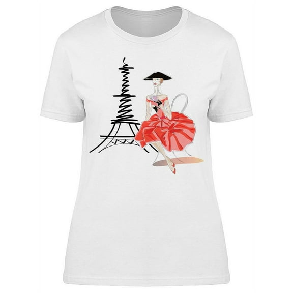 A Model And The Eiffel Tower T-Shirt Women -Image by Shutterstock, Female 3X-Large