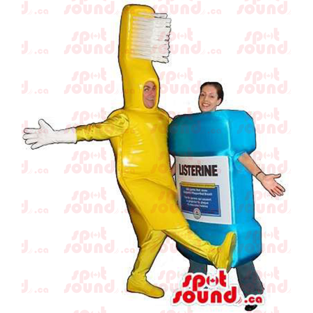 Listerine Bottle And Toothbrush Adult Size Disguise Or SPOTSOUND Mascot - Mascots bottle