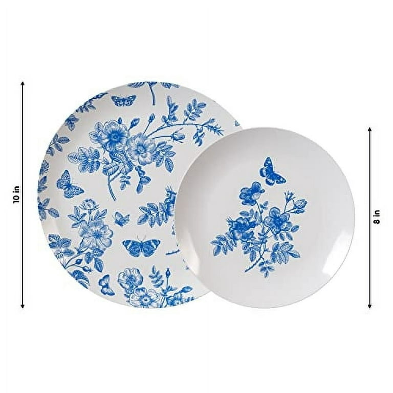 50 Count Blue Floral Oval Paper Plates 10 inch x 12 inch Large Disposable Platters Party Goods Set Blue and White Flowers Design Serving Dish Tray for
