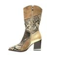 thumbnail image 2 of Ninety Union Art Patchwork Multi Fabric Boot With a 3.5 inch Block Heel, Taupe, 12, 2 of 5