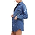 thumbnail image 2 of Women's Distressed Denim Cotton Button Up Long Military Utility Jean Jacket (Medium Blue, M), 2 of 4