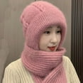 thumbnail image 3 of Xfvqtps Womens Cap Scarf Integrated Knit Solid Color Stretch Windproof Coldproof Warm Versatile Thickened Fall Winter Soft Beanie Pink, 3 of 5