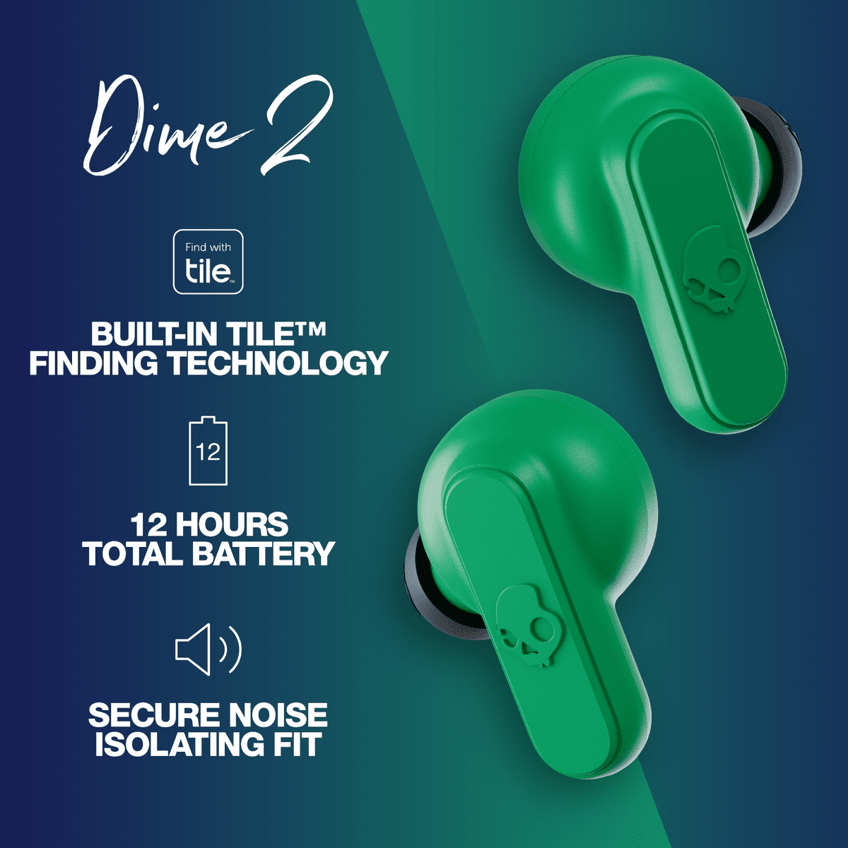 Skullcandy Dime XT 2 True Wireless In-Ear Earbuds, Blue/Green