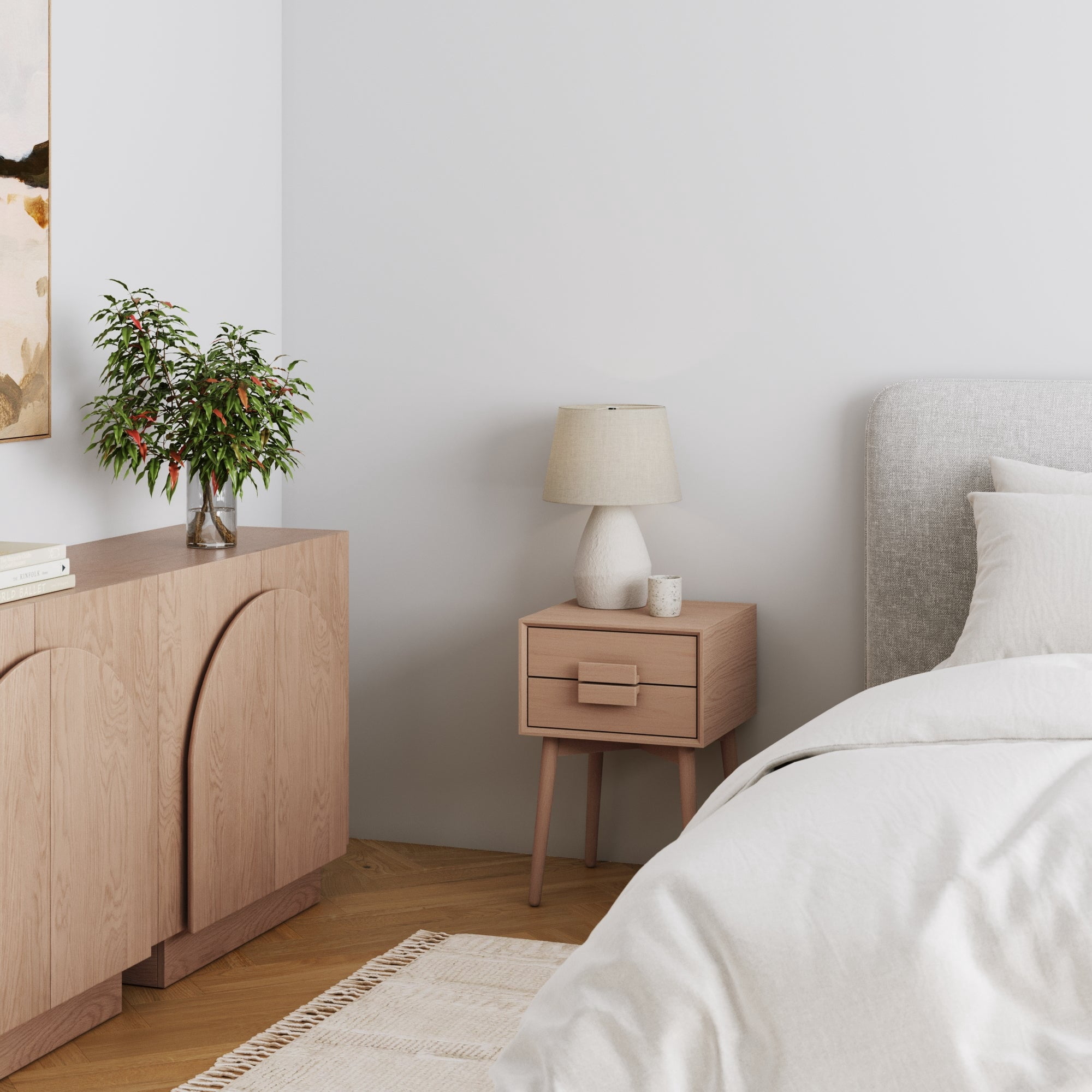 Nathan James Harper 2-Drawer Mid Century Modern Nightstand, Solid Wood Nightstand in Raw Oak