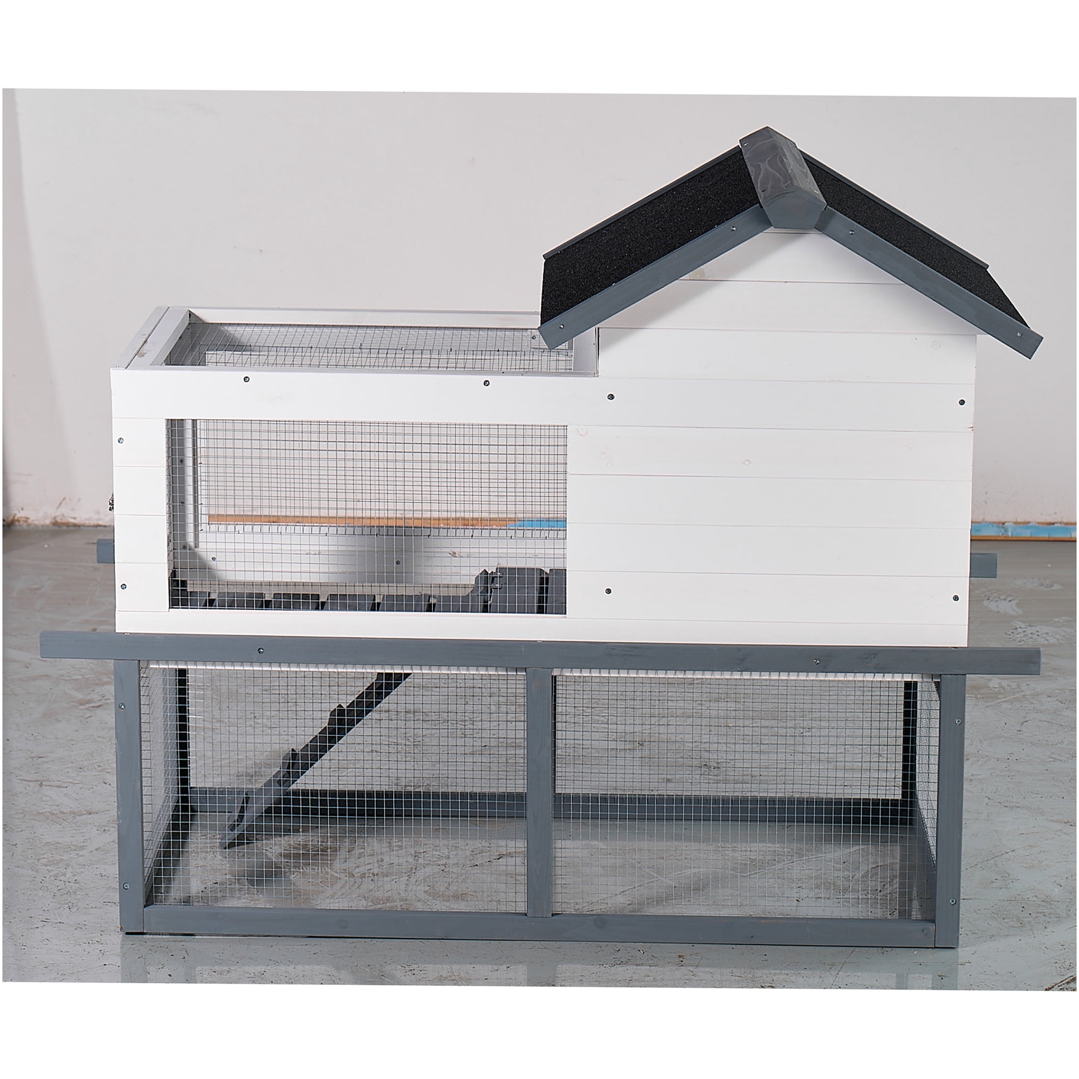 JERFIT 53 Inch Large 2-Story Wooden Chicken Coop Rabbit Hutch with Waterproof Asphalt Roof, Ramp & Pull-Out Tray for Outdoor/Indoor Use