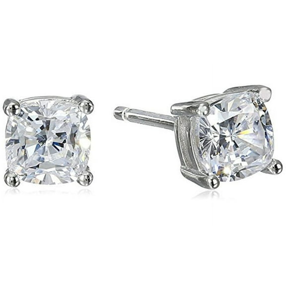 Paris Jewelry Platinum Cushion Cubic Zirconia Stud Earrings Plated