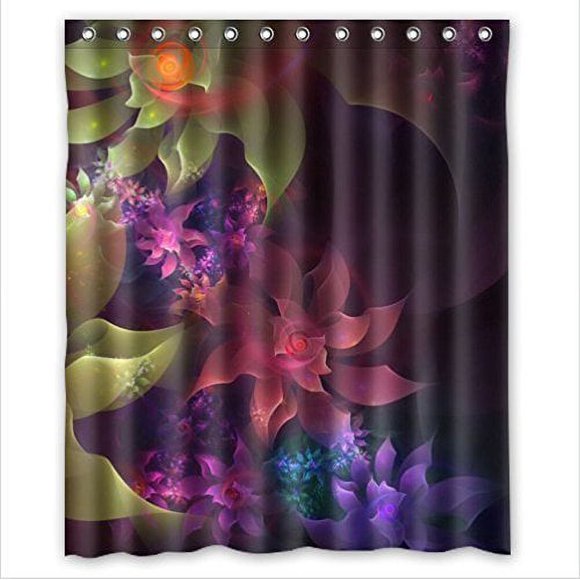 MOHome InterDesign flower purple yellow Shower Curtain Waterproof Polyester Fabric Shower Curtain Size 60x72 inches