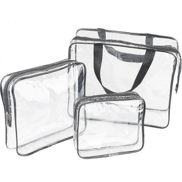 3 Pieces Large Clear Travel Bags for Toiletries, Waterproof Clear Plastic Cosmetic Makeup Bags, Transparent Packing Organizer Storage Bags (Black)