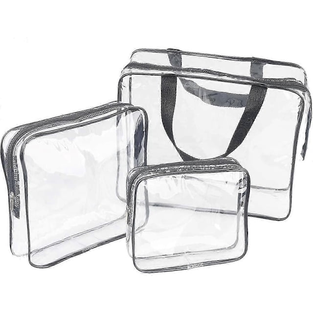 3 Pieces Large Clear Travel Bags for Toiletries, Waterproof Clear Plastic Cosmetic Makeup Bags, Transparent Packing Organizer Storage Bags (Black)