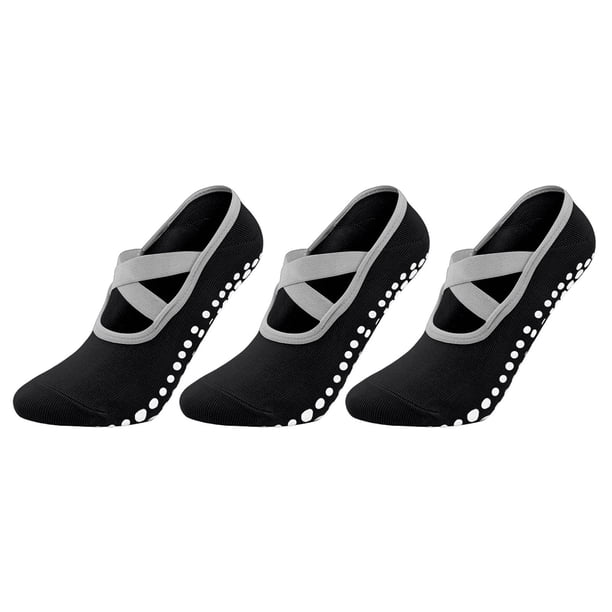 Calcetines de Pilates Calcetines de Agarre de Pilates para Mujeres 3 Pares de Calcetines de Yoga Antideslizantes con Agarres, Calcetines Respirables de Pilates Acolchados con Agarres para Mujeres Dan