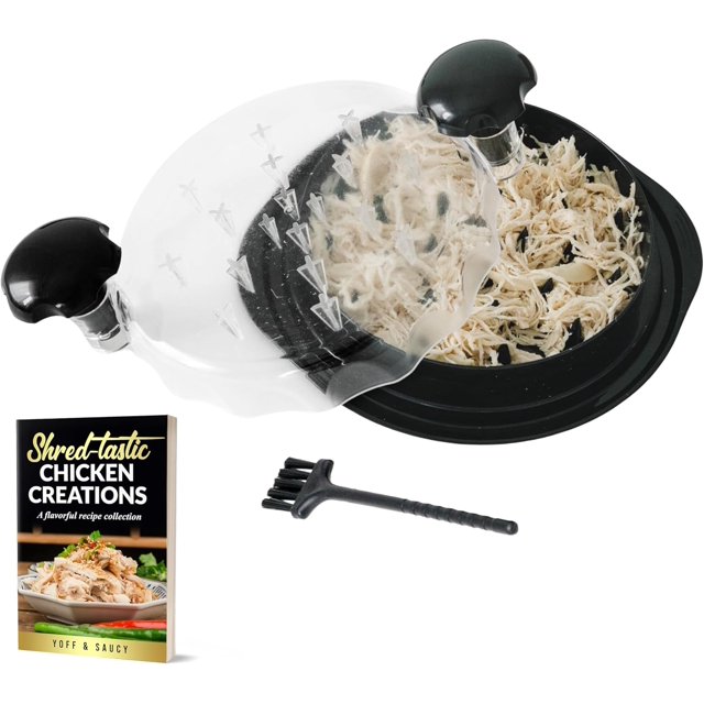Chicken Shredder Machine - Anti-Slip Base Kitchen Meat Shredder - Meat Shredder Tool w/Ergonomic Handles & Transparent Lid - Shredder for Meat w/Cleaning Brush and EBook - Cooked Meat Shredder