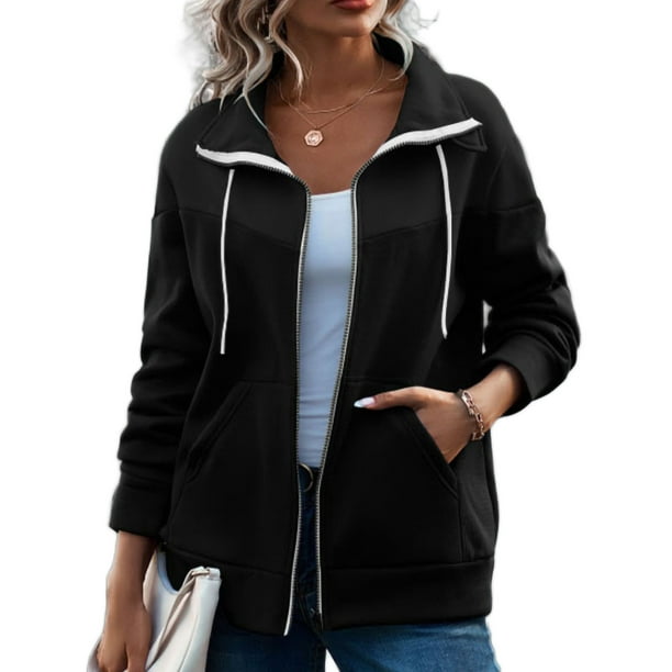 Paille Ladies Sweatshirt Jackets Lapel Outwear Zip Up Jacket Soft