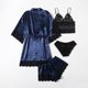 thumbnail image 4 of Gibobby Conjunto de pijama Conjunto de pijama largo para mujer, lencería de noche de seda con tapeta, camisetas y pantalones cortos para mujer, ropa de dormir informal(Azul oscuro,M), 4 of 4