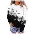thumbnail image 2 of MPWEGNP Sweat à Capuche pour Femmes, Imprimé Patchwork, Manches Longues, Blouse Décontractée, Design Graphique, Blanc, 2 of 5