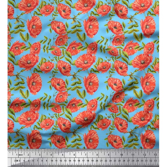 Soimoi Blue Cotton Poplin Fabric Leaves & Floral Fabric Prints By Yard 42 Inch Wide