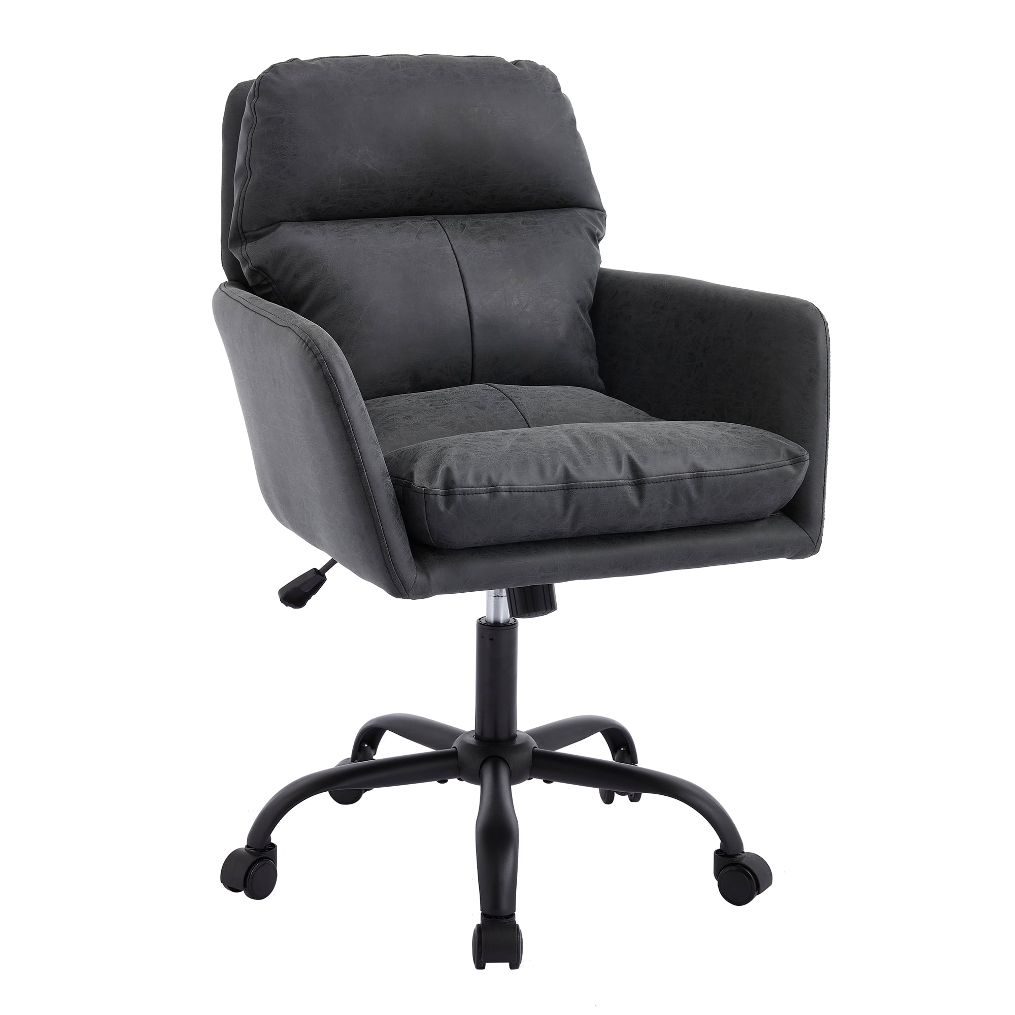 Ergonomic Executive Office Chair with High Back and Lumbar Support, Adjustable Height PU Leather Desk Chair, Swivel Rolling Computer Chair with Armrests for Home Office, Black