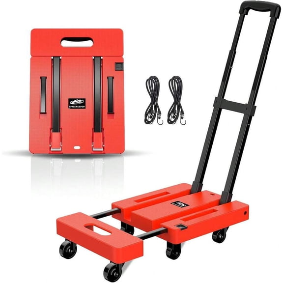 Folding Hand Truck, 500 LB Heavy Duty Luggage Cart, Utility Dolly Platform Cart With 6 Wheels & 2 Elastic Ropes For Luggage, Travel, Moving, Shopping, Office Use