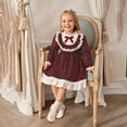 thumbnail image 2 of LIIPEE Girls Dresses Lace Trim Ruffles Long Sleeve A-Line Plaid Sundress Girl Leisure Birthday Wedding Weekend Dress,Red,4Y, 2 of 6