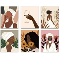6 Pack African American Woman Unframed Waterproof Canvas Wall Art Decor 8" x 10" Boho Abstract African Lady Canvas Wall Poster for Fashion Shop Room Home Office Decor