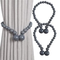 Bxaolu Magnetic Curtain Tiebacks, Curtain Tie Backs for Curtains 2 Pack, Wood Bead Curtain Tiebacks, Curtain Holders for Boho Bedroom Decor, Farmhouse Decor, Gray
