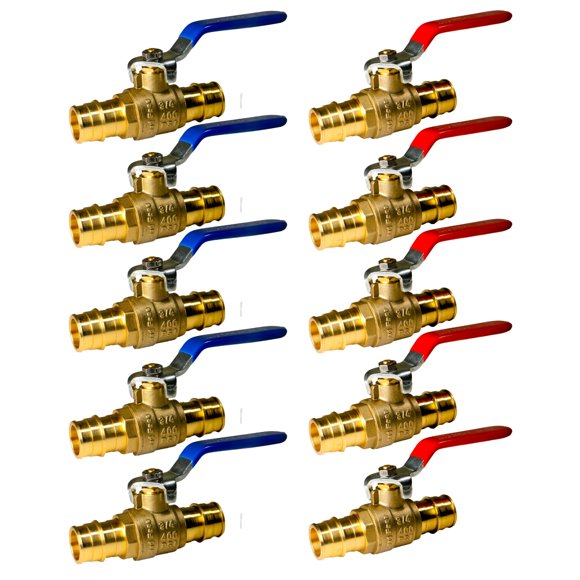 10 Pieces XFITTING 3/4" Pex A Expansion Ball Valve, 5 Red/Hot and 5 Blue/Cold