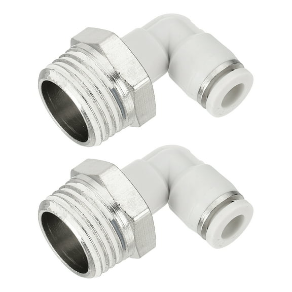 Uxcell 2 Pcs Push to Connect Fittings Male Elbow 1/4 Inch Tube OD x 1/2 Inch NPT Thread Pneumatic Tube Fitting, White