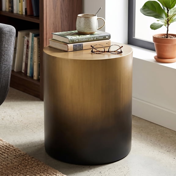 Christopher Knight Home 18"W Iron Cylinder Round Side Table, Modern Drum Accent Table, Antique Brass